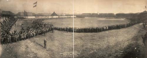 Boston Americans in dugout at the Huntington Avenue Grounds, 1903